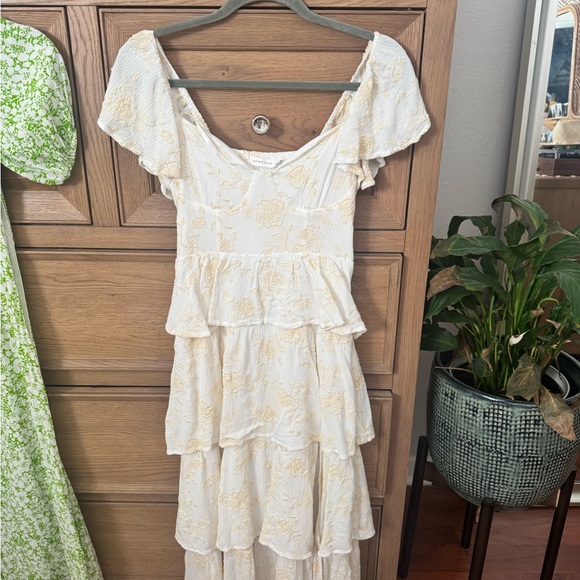 Altar\'d State Cream Tiered Embroidered Maxi Dress